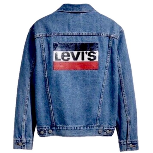 🧥🇺🇸 LEVI’S Denim Jacket | M | Y2K-Inspired Sequin Logo |‎ Americana Statement - Picture 1 of 7